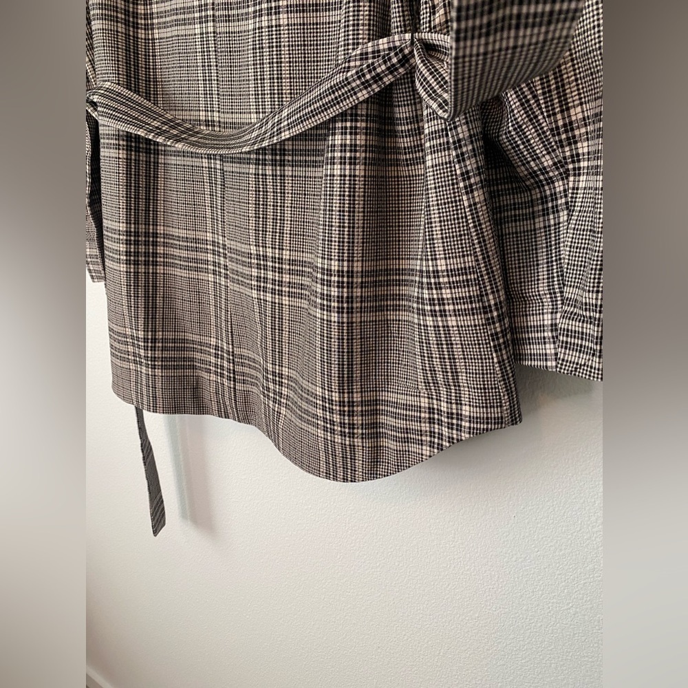 Zara Blush Pink & Black Plaid Double Breasted Stretch Blazer with belt Small - Picture 7 of 13